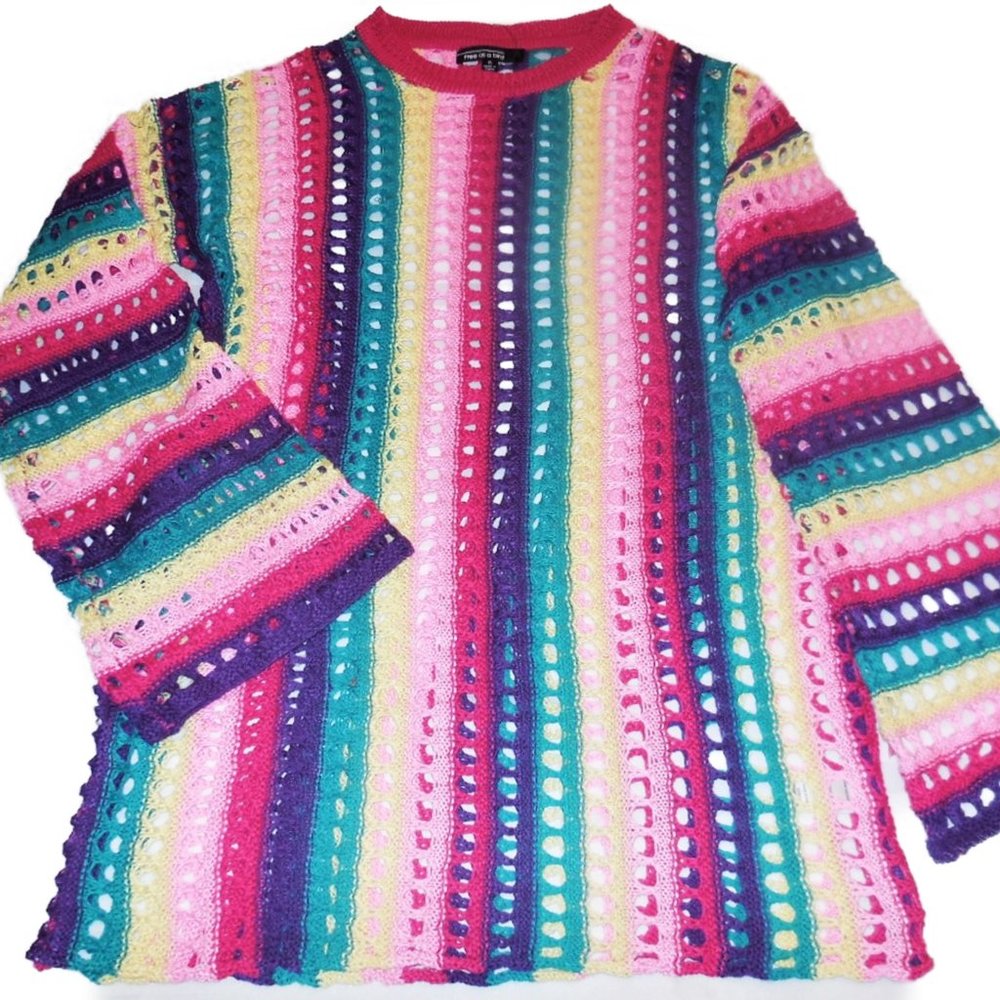 Pullover Sweater NWT  Summer Rainbow Tunic See-through Knit Top